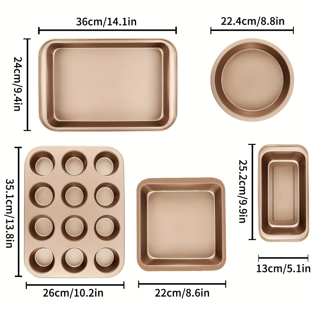 Stackable Nonstick Bakeware Set 5 or 10 Piece – Space-Saving Design with Round & Square Pans Waffle Tray Cookie Sheet Baking Pan, Dishwasher Safe Kitchen Baking Set