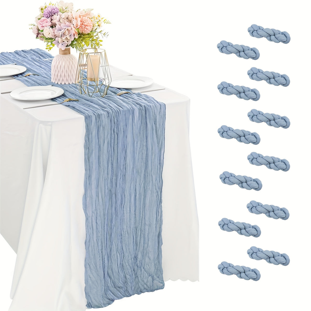 Cheesecloth Table Runner 10ft, Set of 12 Boho Gauze Table Runners 21.3x120 Inch – Rustic Romantic Bulk Cheese Cloth Roll for Wedding, Bridal Shower, Birthday Party & Dining Table Decor, 16 Colors