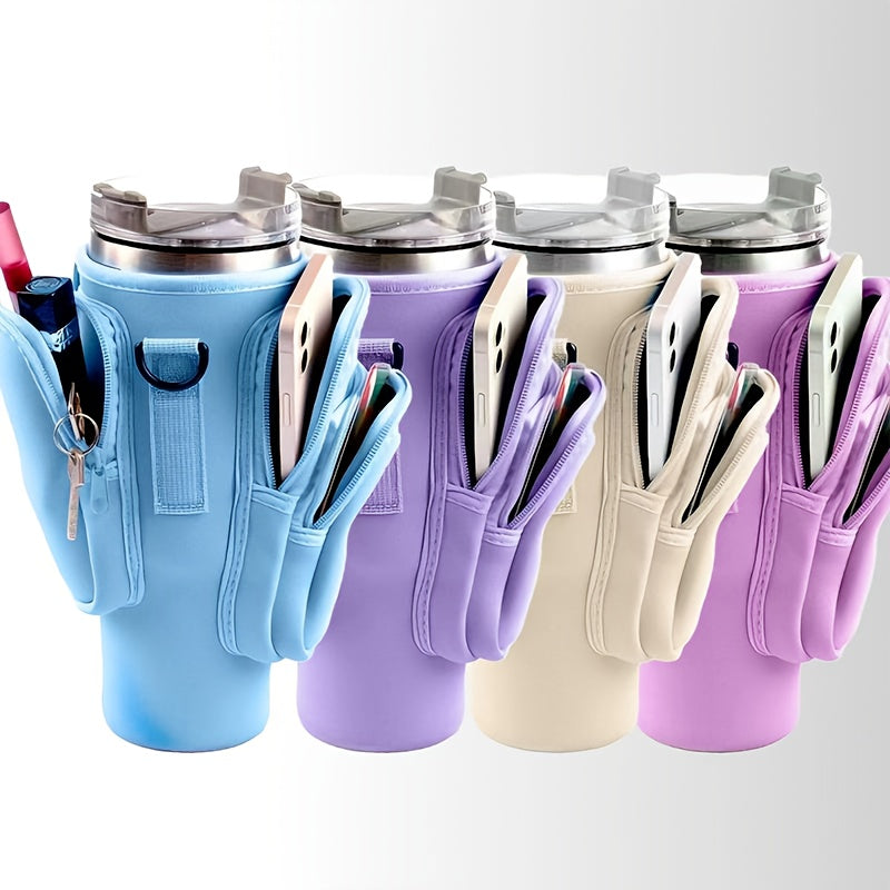 Water Bottle Carrier Bag with Phone Pocket – Adjustable Pouch Holder for 40oz Stanley Tumbler & Stainless Steel Mugs, Hands-Free Crossbody Bottle Sling for Men & Women, Perfect Gift Accessory