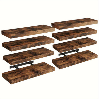 Rustic Floating Shelves 15.8 Inch 4 or 8 Pack – Wall Mounted Wood Shelf with Invisible Brackets for Home Decor Living Room Bedroom Bathroom Kitchen Brown Black White Gray