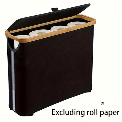 Bamboo Toilet Paper Holder with Lid Foldable, Bathroom Storage Box Organizer Holds 12 Rolls, Toilet Paper Storage Container for Bathroom Counter Cabinet, Black White Gray Mini, Random Color Available