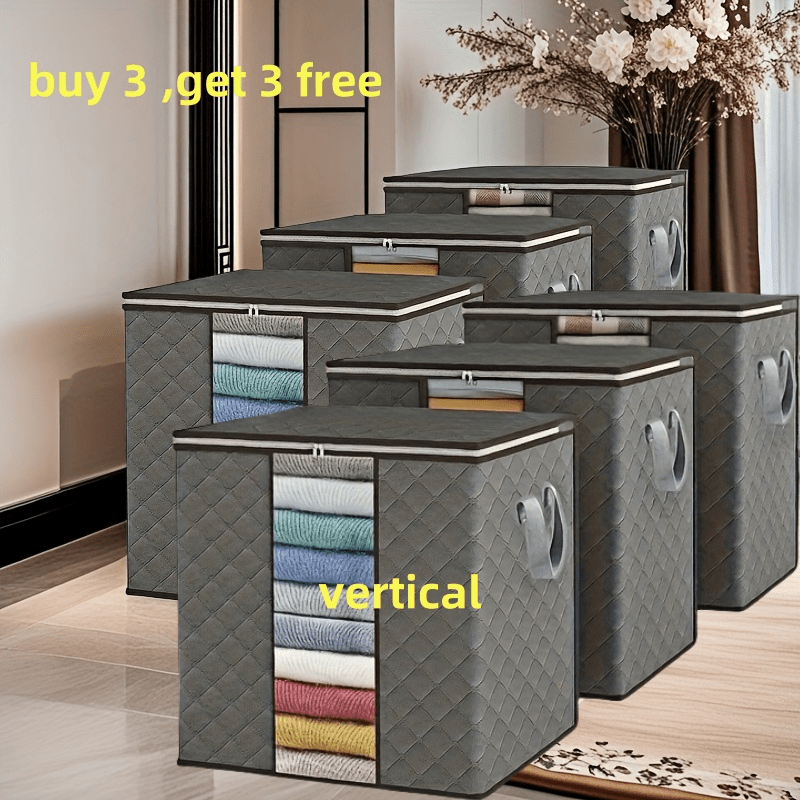 Extra Large Nylon Storage Bags 6pcs (Buy 3 Get 3) - Thick Gallon Organizer Bags with Reinforced Ribs & Top Handles for Clothes, Bedding, Blankets - Under Bed Storage, Foldable Space Saver