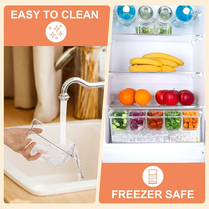 Chilled Condiment Server Tray with Lid & 5 Removable Compartments - Clear Ice Bar Caddy for Party Toppings, Garnish Station, Cocktail Bar Fruit Container & Buffet Serving
