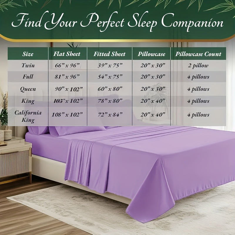 Bamboo Cooling Bed Sheet Set 6-Piece – Ultra-Soft Deep Pocket Fitted Sheet for Hot Sleepers Double-Stitched Machine Washable Twin Full Queen King in 7 Colors