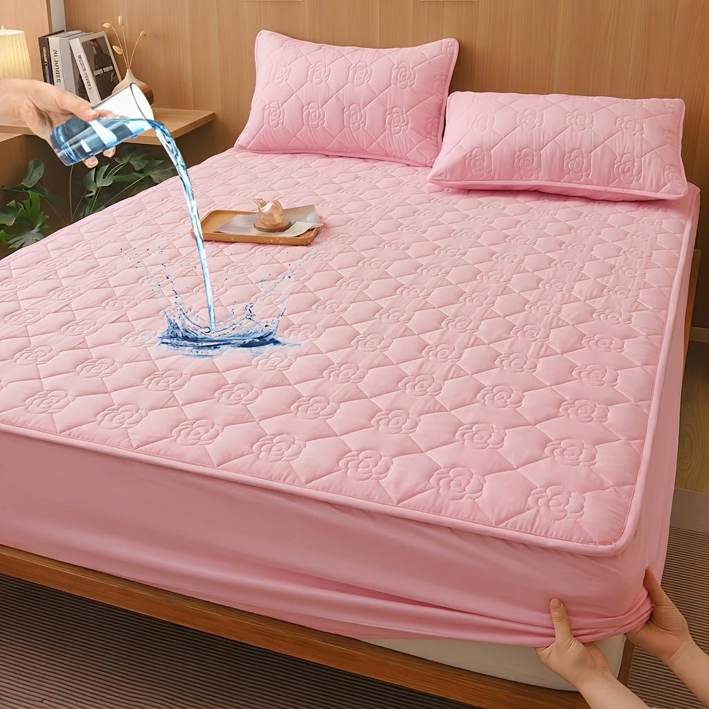 Waterproof Fitted Sheet Checkered Pattern Soft Breathable Mattress Protector - Lightweight Minimalist Bed Sheet for Twin Full Queen King - Pink Blue Green Khaki Black White Gray