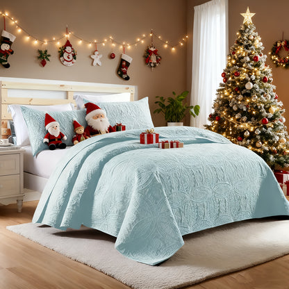 Quilt Set 3 Piece Soft Lightweight Bedding Set with 2 Pillowcases, Thin Comforter Set for Bedroom Guest Room Full Queen King, 10 Colors Washable Bed Quilt Cover Set