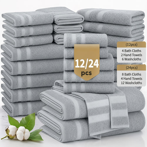 Bath Towel Set 12 or 24 Piece Hotel Quality Cotton Highly Absorbent Quick Dry – Bath Towels Hand Towels Washcloths for Hotel Spa Gym Home Bathroom Dark Gray White Orange Blue Purple Navy