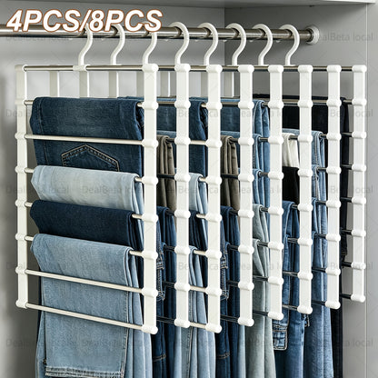 Space Saving Pants Hanger Foldable Multi-Layer 2/4/8-Pack – Stainless Steel Non-Slip Closet Organizer for Jeans, Leggings & Scarves, Stackable Clothes Rack for Bedroom Wardrobe