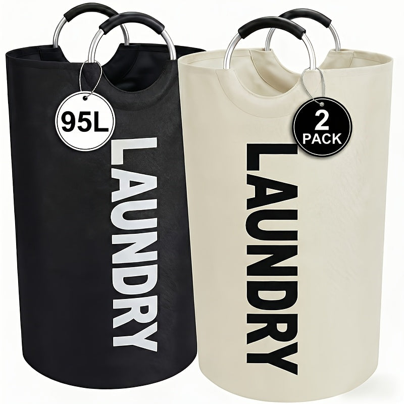 Large Laundry Basket Set of 2, Foldable 25.1 Gallon Elevated Hamper with Half Ring Handle – Collapsible Clothes Hamper for Bedroom, Bathroom & Dorm, Multiple Colors, Sturdy & Space-Saving Design