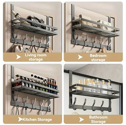 Over the Door Hook Rack - Metal Wall Mounted Coat Hooks for Bedroom Bathroom Kitchen, Space-Saving Door Hanger Organizer with 4 5 6 8 Hooks, Easy Install, Black & Gray Available