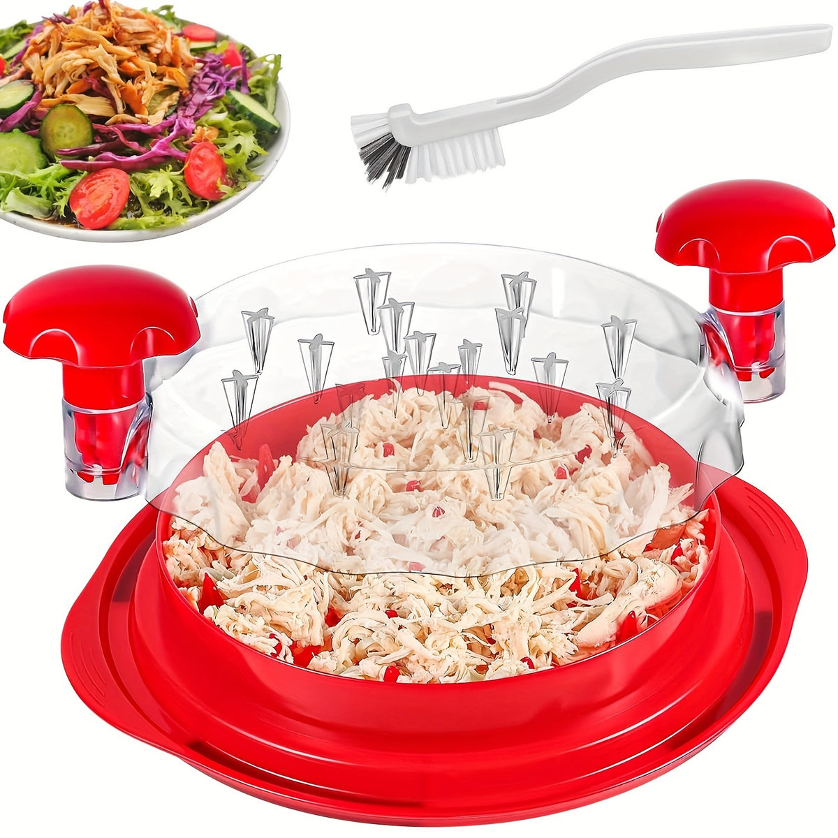 Chicken Shredder Tool Twist – Large Visible Meat Shredder with Transparent Lid, Anti-Slip Base & Cleaning Brush, Effortless Chicken Breast Chopper for Pork, Beef & Vegetables