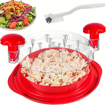 Chicken Shredder Tool Twist – Large Visible Meat Shredder with Transparent Lid, Anti-Slip Base & Cleaning Brush, Effortless Chicken Breast Chopper for Pork, Beef & Vegetables