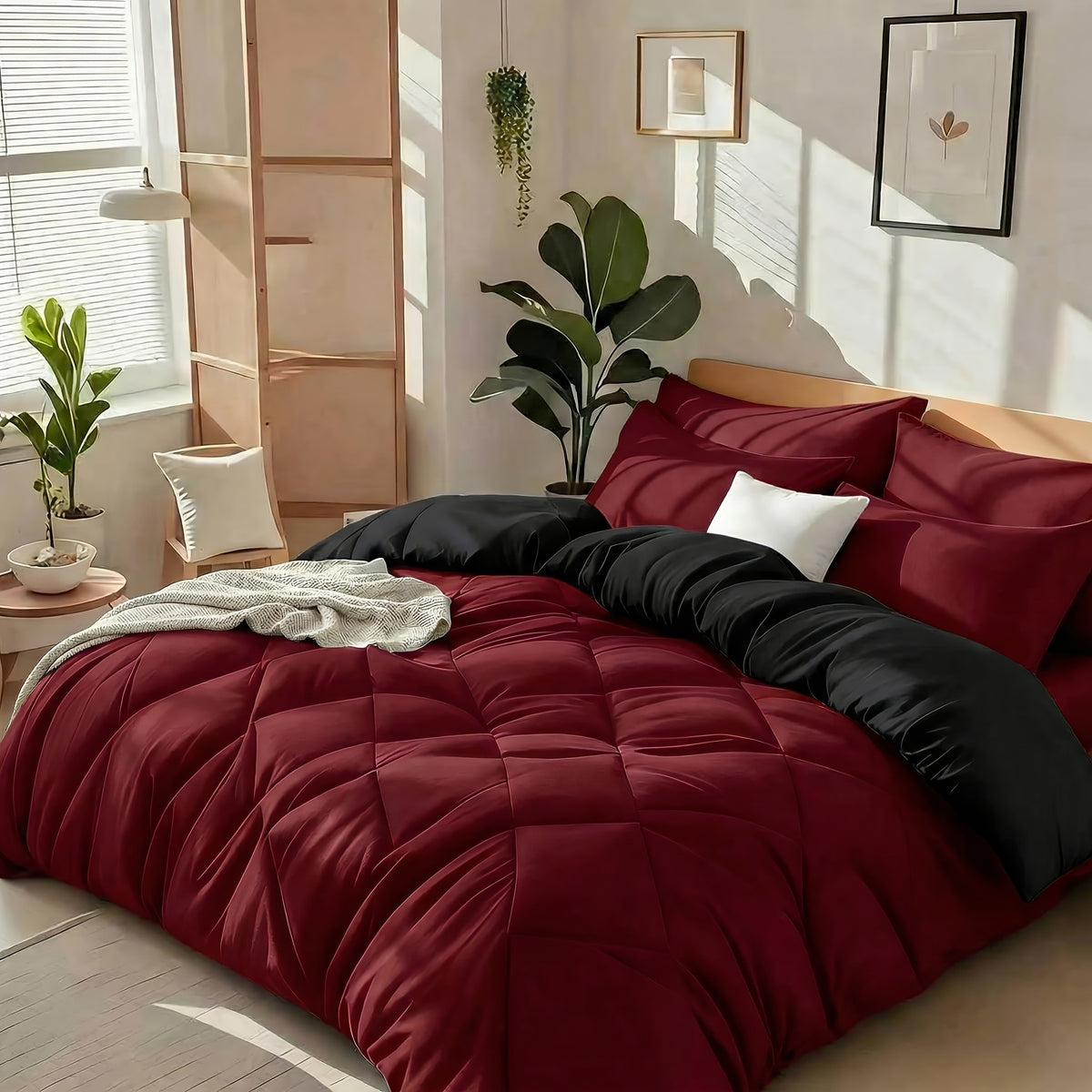 Cooling Comforter Set Queen King Twin - Lightweight Breathable Microfiber Fluffy Bedding with Rhombus Grid, Soft All Season Comforter with Pillowcases, 20 Colors Available