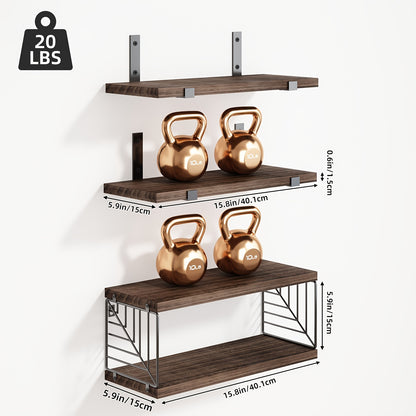 Floating Wall Shelves Over Toilet 3+1 Tier, Farmhouse Rustic Wood Bathroom Shelf Organizer 16x6 Inch, Wall Mounted Storage Rack for Bathroom Living Room Bedroom, Dark Brown & Light Brown