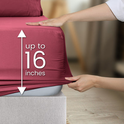 1800 Series Bed Sheets Set 4 Pieces – Brushed Microfiber Deep Pocket Sheet Set with Pillowcases, Cooling & Breathable Bedding for All Seasons, Fade Resistant, Fits Mattresses Up to 16 Inches