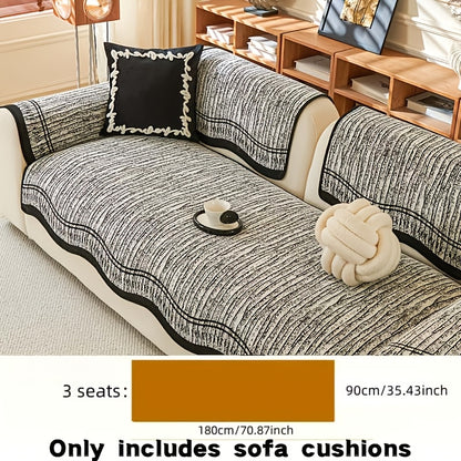 Chenille Sofa Cover Cushion 2 3 4 Seater Non-Slip Anti-Scratch Couch Protector, Premium Minimalist Sofa Slipcover All Season Universal Fit for Living Room Bedroom, Black Grey Beige Coffee
