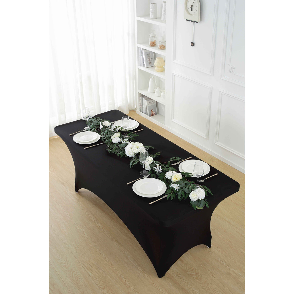 Spandex Tablecloth Fitted Stretch Table Cover 4ft 6ft 8ft - Wrinkle-Free Rectangle Table Cloth for Wedding, Party, Event, Banquet - 2-Pack Multi-Color Options White Black Navy Blue Pink