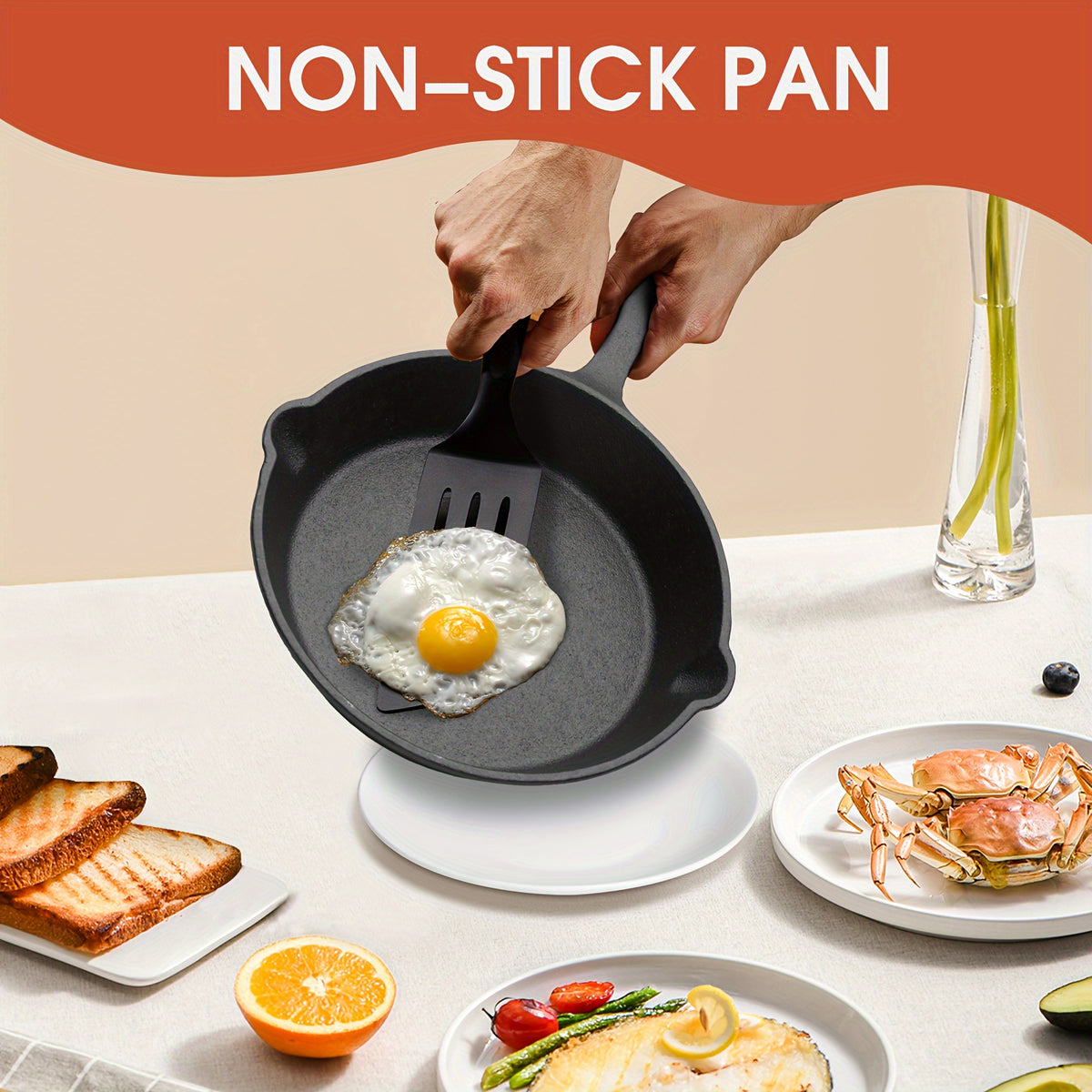 Cast Iron Skillet Set 3 Piece Pre-Seasoned – Non-Stick Heavy Duty Frying Pan with Drip Spout, Teflon-Free Natural Seasoning, Induction Gas Oven Campfire Safe, Perfect for Home RV Camping Holiday Cooking