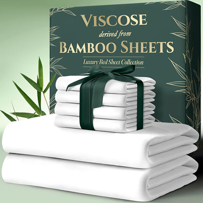 Cooling Bamboo Bed Sheets Set 6 Piece Ultra Soft Deep Pocket Double Stitching Breathable Summer Sheets for Hot Sleepers Twin Full Queen King 15 Colors White Black Gray Navy Lavender Green Pink