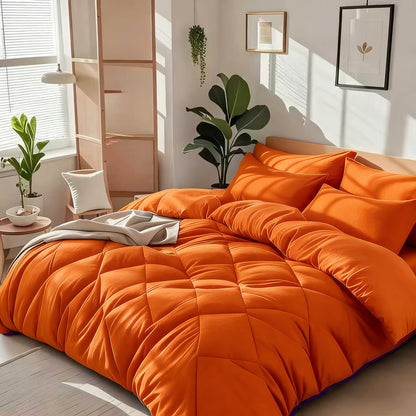 Cooling Comforter Set Queen King Twin - Lightweight Breathable Microfiber Fluffy Bedding with Rhombus Grid, Soft All Season Comforter with Pillowcases, 20 Colors Available