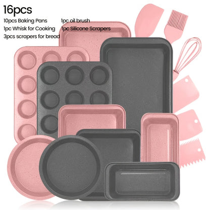 Nonstick Bakeware Set with Baking Pans – Oven-Safe Baking Sheets, Cake Pan, Muffin Pan, Loaf Pan, Roast Pan & Cookie Sheet – Complete Kitchen Baking Supplies with Rack, Whisks & Spatulas (2–24pcs)