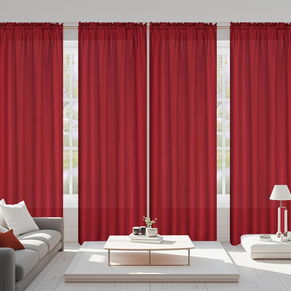 Rod Pocket Curtains 4 Panels Light Filtering – Fade Resistant Polyester Window Drapes for Living Room Bedroom Home Office, Navy Blue Beige Red, 37"-54" Wide