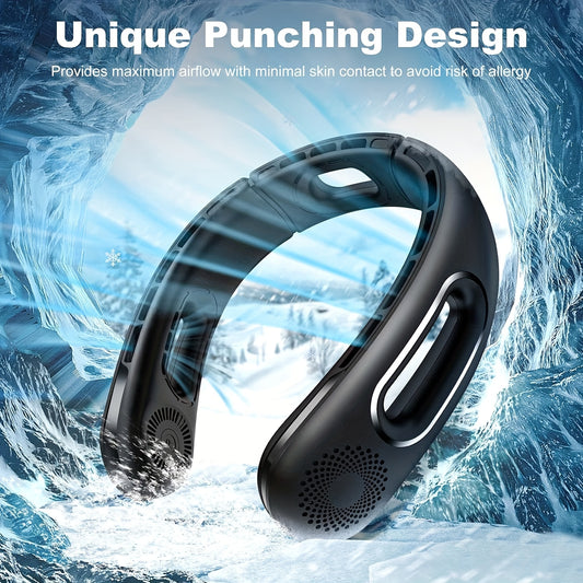 Bladeless Neck Fan 360° Cooling – Wearable Hands-Free Personal Fan with 16H Battery, 3 Speeds & USB Rechargeable, Portable Air Conditioner Fan for Women Men, Travel, Office & Outdoor Activities, Black & White