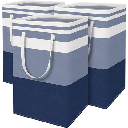 Collapsible Laundry Hamper Set of 3 with Easy Carry Handles, Freestanding Tall Clothes Basket 75L 100L for Bedroom Dorm Bathroom, Foldable Fabric Laundry Baskets