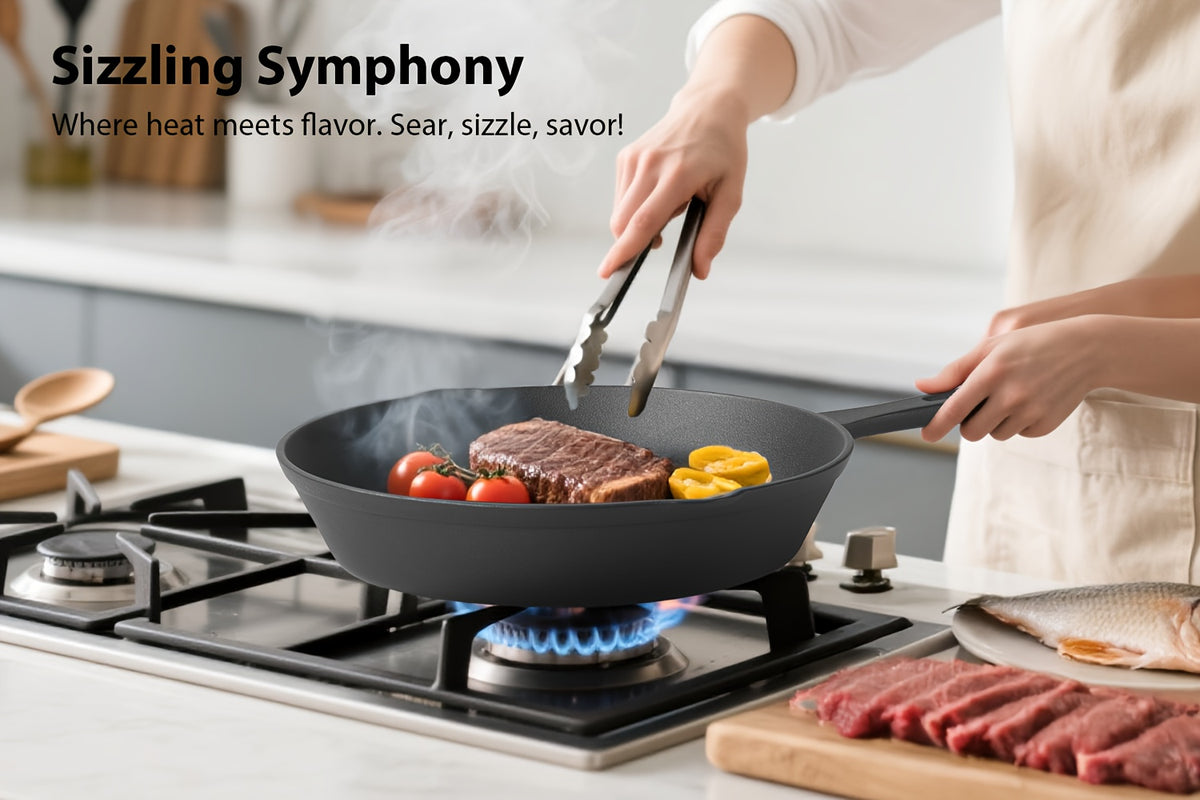 Cast Iron Skillet Set Pre-Seasoned 4 or 5 Piece Professional Grade Non-Stick Cookware for Frying Sauteing Baking Indoor Outdoor Oven Grill Safe Black