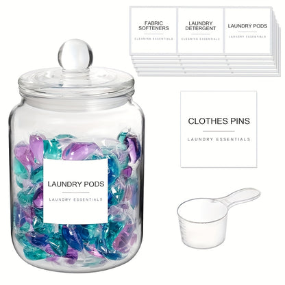 Glass Jars with Airtight Lids Labels and Spoons, Half Gallon Wide Mouth Storage Canisters for Laundry Detergent Pods Scent Booster Beads Sugar Bath Salts, 1 2 3 4 Pack Options