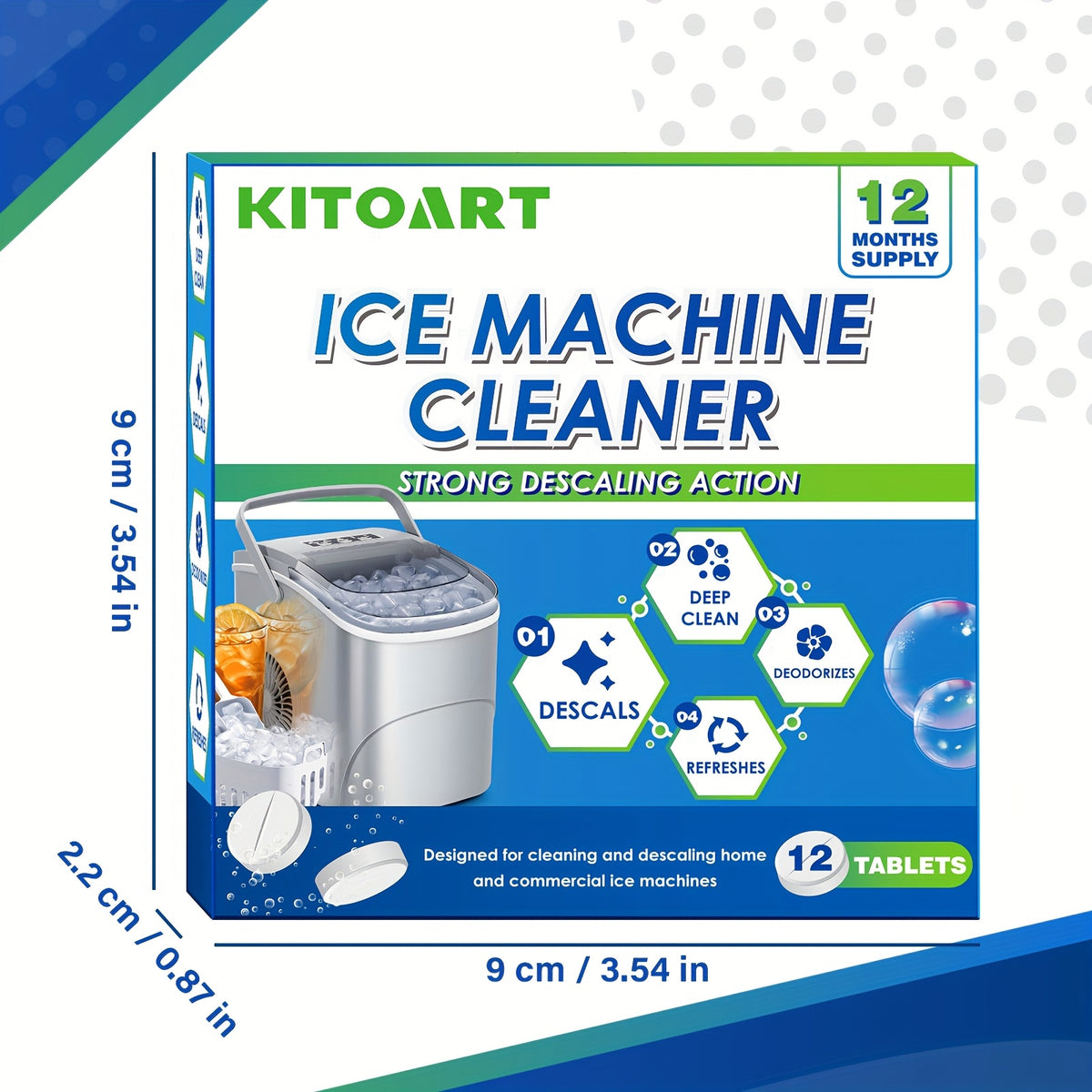 Ice Maker Cleaning Tablets 12/24/36 Pack – Deep Cleaning Descaler & Deodorizer, Food-Grade Citric Acid, Nickel-Safe, No Residue, Compatible with All Countertop & Portable Ice Machines