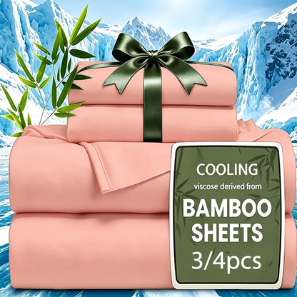 Cooling Bamboo Fiber Sheet Set Twin Full Queen King, 16-Inch Extra Deep Pocket Bed Sheets, Soft Hotel-Style Cooling Bedding for Hot Sleepers, Wrinkle & Shrink Resistant, 13 Colors, 3/4 Piece Set