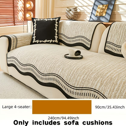 Chenille Sofa Cover Cushion 2 3 4 Seater Non-Slip Anti-Scratch Couch Protector, Premium Minimalist Sofa Slipcover All Season Universal Fit for Living Room Bedroom, Black Grey Beige Coffee