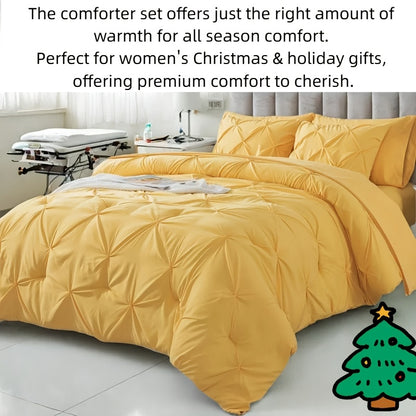 Pinch Pleated Comforter Set Queen King Full – 7 Piece Bed in a Bag with Sheets Pillowcases Pillow Shams, Hypoallergenic Down Alternative Microfiber Bedding 33 Colors All Season