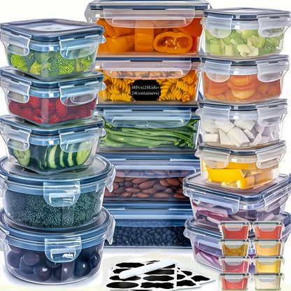 Stackable Plastic Food Storage Containers Set with Lids – 24/40/48 Piece Airtight Leak-Proof Meal Prep Boxes for Pantry, Fridge, Freezer & Kitchen Organization with Labels