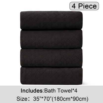 Diamond Weave Bath Towel Set 4 Piece Oversized Ultra Soft Quick-Dry Microfiber Towels Highly Absorbent Hotel Quality Bathroom Towels 10 Colors for Home Gym Spa – Luxury Bath Towel Set