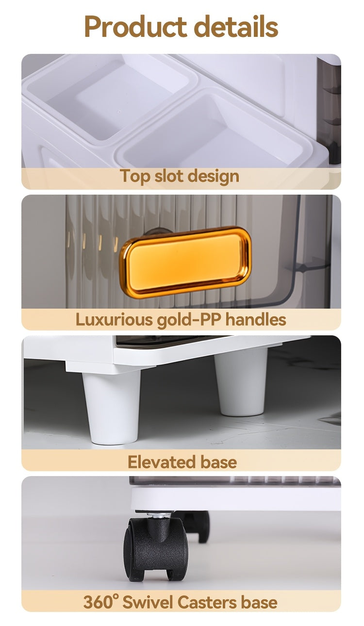 Slim Storage Cabinet with Drawers 3 4 5 6 Tier, Waterproof PP Plastic Drawer Organizer Unit for Bathroom Kitchen Bedroom, Narrow Rolling Storage Cart with Wheels for Small Spaces