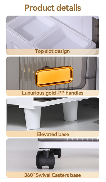 Slim Storage Cabinet with Drawers 3 4 5 6 Tier, Waterproof PP Plastic Drawer Organizer Unit for Bathroom Kitchen Bedroom, Narrow Rolling Storage Cart with Wheels for Small Spaces