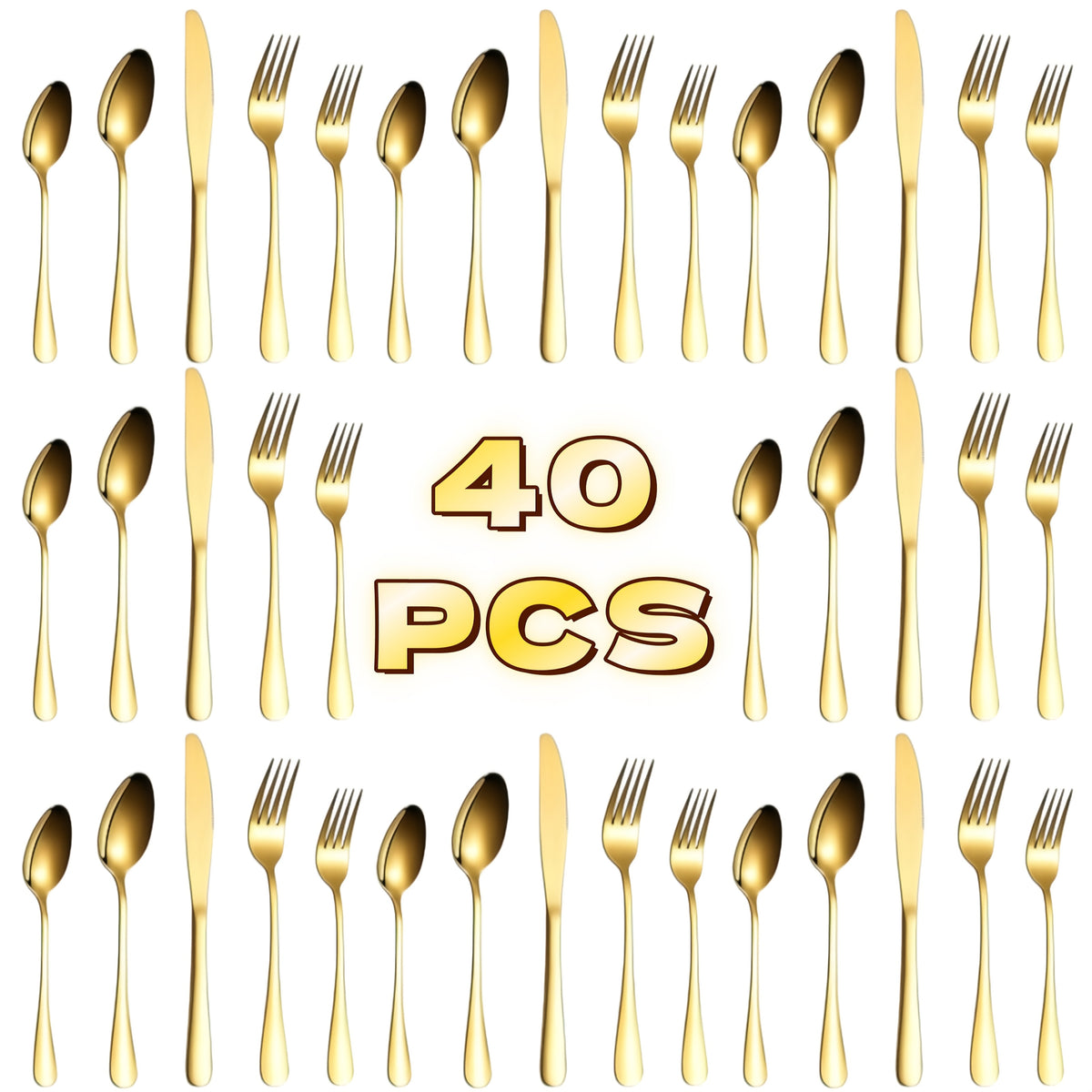 Stainless Steel Flatware Set Mirror Polished 20 40 or 60 Piece Dishwasher Safe Silverware Cutlery for Home Kitchen Restaurant Hotel Wedding Gift Silver Rainbow Gold