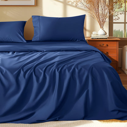 Bamboo Bed Sheet Set Extra Deep Pocket – 4 & 6 Piece Breathable Cooling Fitted Sheet Set, Soft Wrinkle-Free Hotel Luxury Bedding for Hot Sleepers, Twin Full Queen King Size with Pillowcases