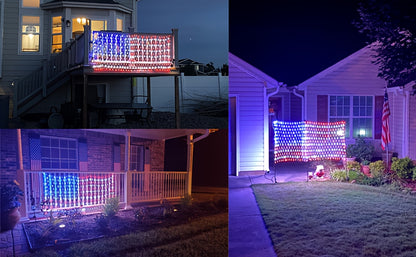 American Flag LED Net Light 420 LED String Lights 4th of July Decorations Independence Day Memorial Day Patriotic Outdoor Yard Garden Plug In 6.6x3.3FT