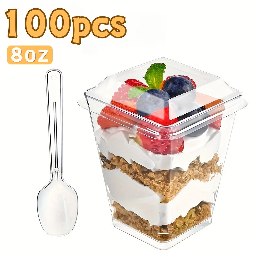 Plastic Dessert Cups with Lids & Spoons 5oz 8oz – 25 50 100 150 200 Pack Mini Pudding Cups for Party Family Gathering Camping Picnic