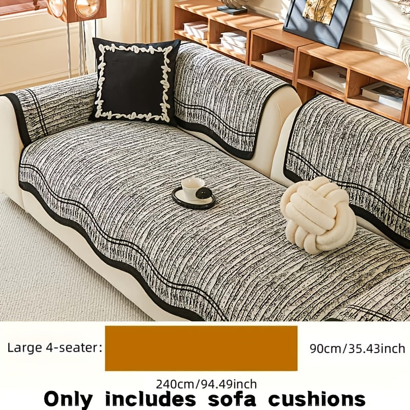 Chenille Sofa Cover Cushion 2 3 4 Seater Non-Slip Anti-Scratch Couch Protector, Premium Minimalist Sofa Slipcover All Season Universal Fit for Living Room Bedroom, Black Grey Beige Coffee