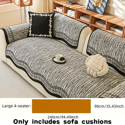 Chenille Sofa Cover Cushion 2 3 4 Seater Non-Slip Anti-Scratch Couch Protector, Premium Minimalist Sofa Slipcover All Season Universal Fit for Living Room Bedroom, Black Grey Beige Coffee