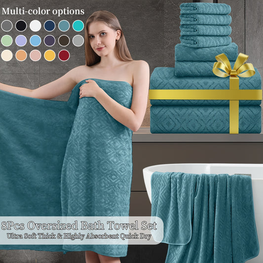 700GSM Bath Towel Set 8 Pack – Ultra-Soft Thick Extra Large Highly Absorbent Quick Dry Towels, Includes 2 Oversized Bath Towels, 2 Hand Towels & 4 Washcloths for Bathroom, Hotel, Gym & Spa
