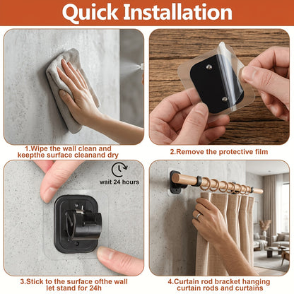 No Drill Curtain Rod Adhesive Curtain Rods for Windows 32 to 128 Inch Renter Friendly 5/8 Inch Metal Drapery Pole No Hole Black White Gold Contemporary