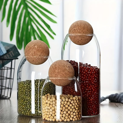 Glass Storage Jars with Cork Lids 3 Pack 17oz 500ml Round Airtight Containers for Kitchen Pantry Tea Nuts Candy Flowers, Reusable Glass Canisters with Spherical Cork Stopper Kitchen Organization