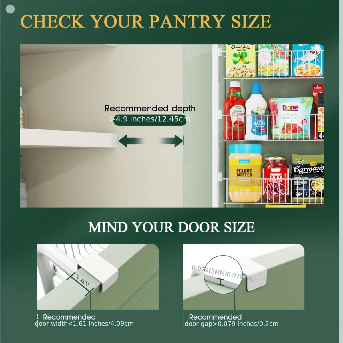 Door Mounted Spice Rack Organizer 6-Tier Metal Pantry Door Shelf for Kitchen, Bathroom, Laundry Room & Pantry – Non-Scratch Wall Storage Basket in Black or White