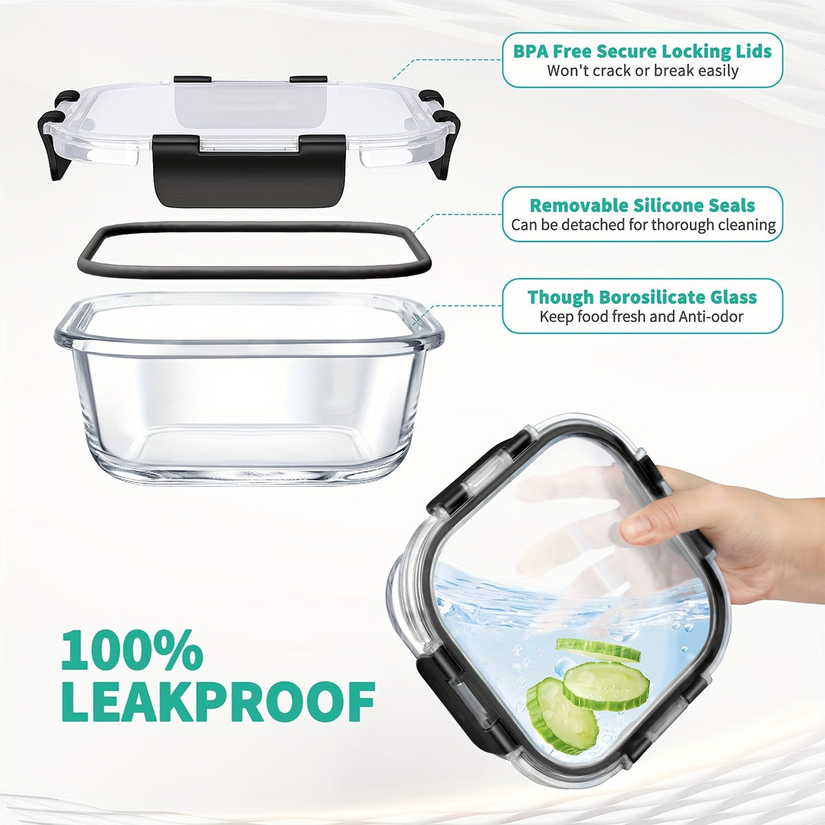 Glass Food Storage Containers with Lids 34 Piece Set Airtight Leak-Proof Meal Prep Containers Microwave Oven Dishwasher Freezer Safe for Kitchen Pantry Lunch Box