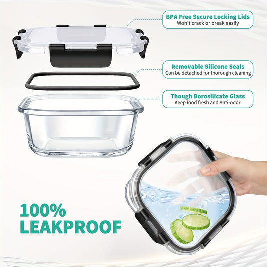 Glass Food Storage Containers with Lids 34 Piece Set Airtight Leak-Proof Meal Prep Containers Microwave Oven Dishwasher Freezer Safe for Kitchen Pantry Lunch Box